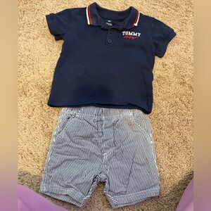 Tommy Hilfiger baby boys  Navy Polo with Striped Shorts